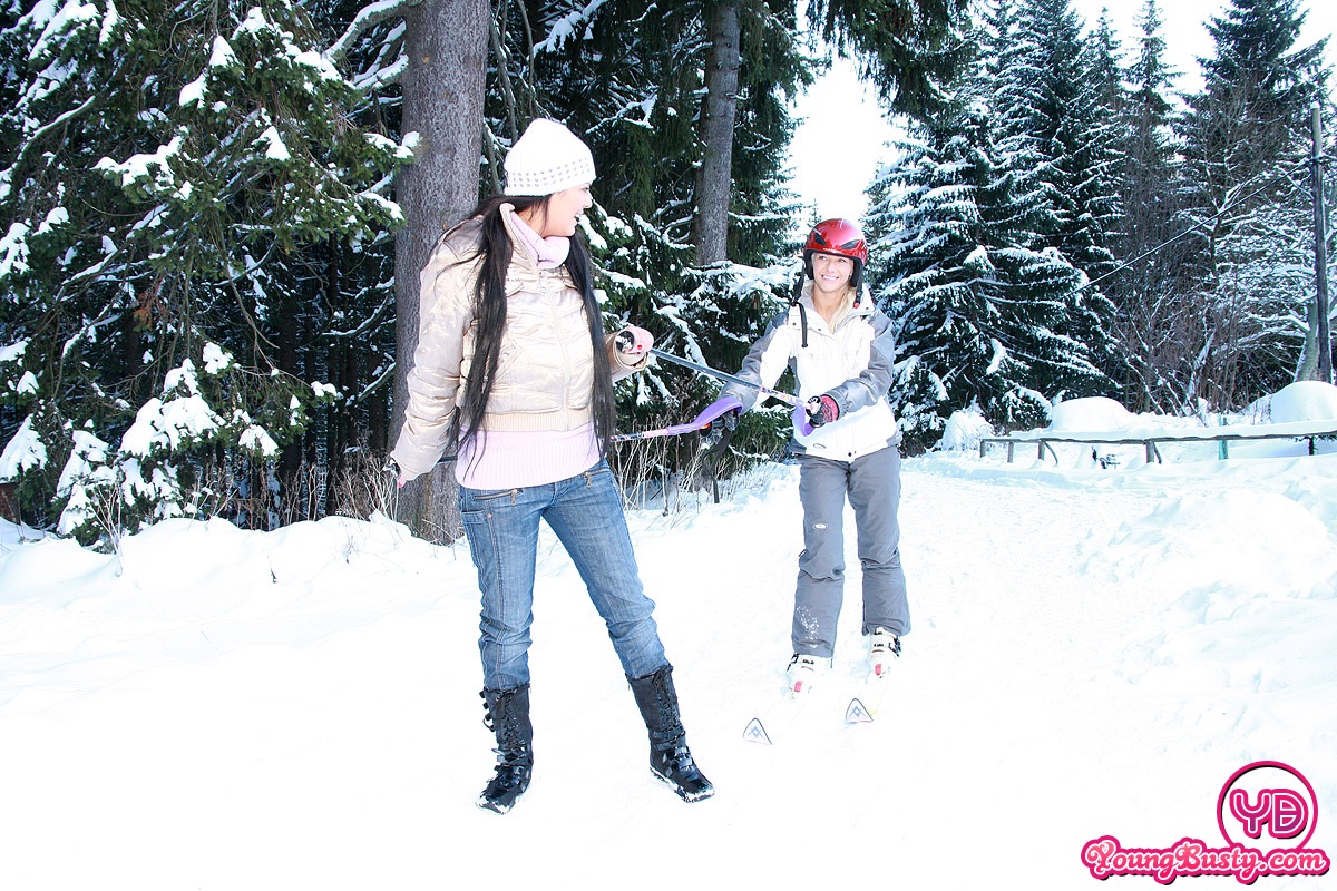 Horny Teenage Lesbians Fondling Outdoors In The Cold Snow  