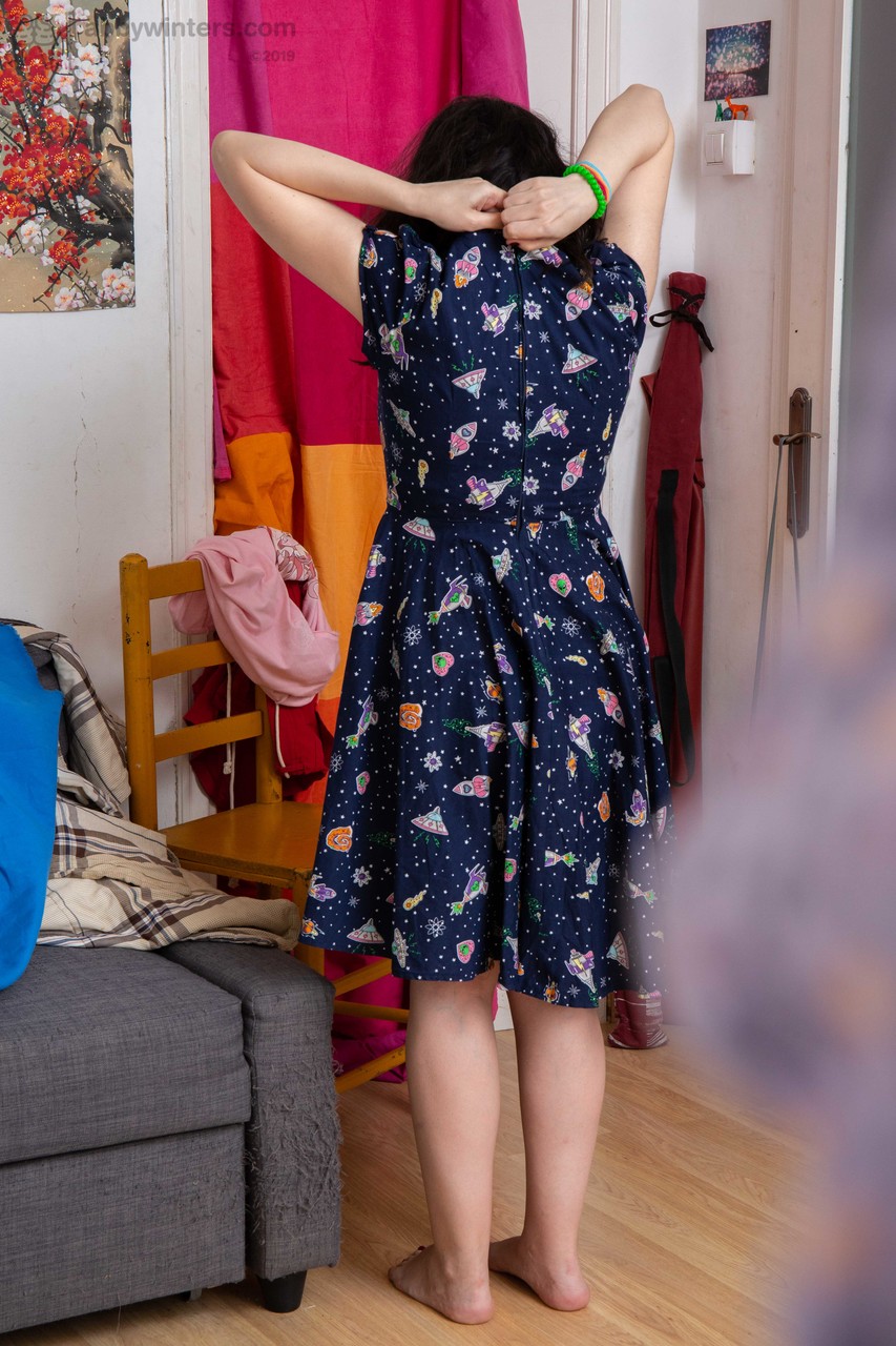 Australian nerd Irene A puts pink panties & a summer dress on her natural body  