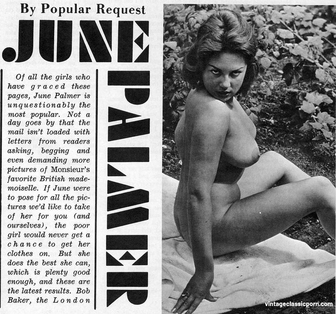 Brunette model June Palmer exposes her natural tits in her vintage compilation  
