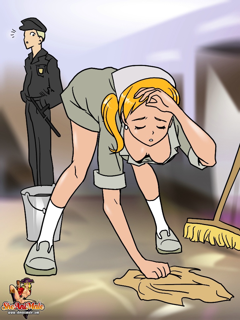 Horny cartoon cop seduces a blonde shemale and drills her asshole  