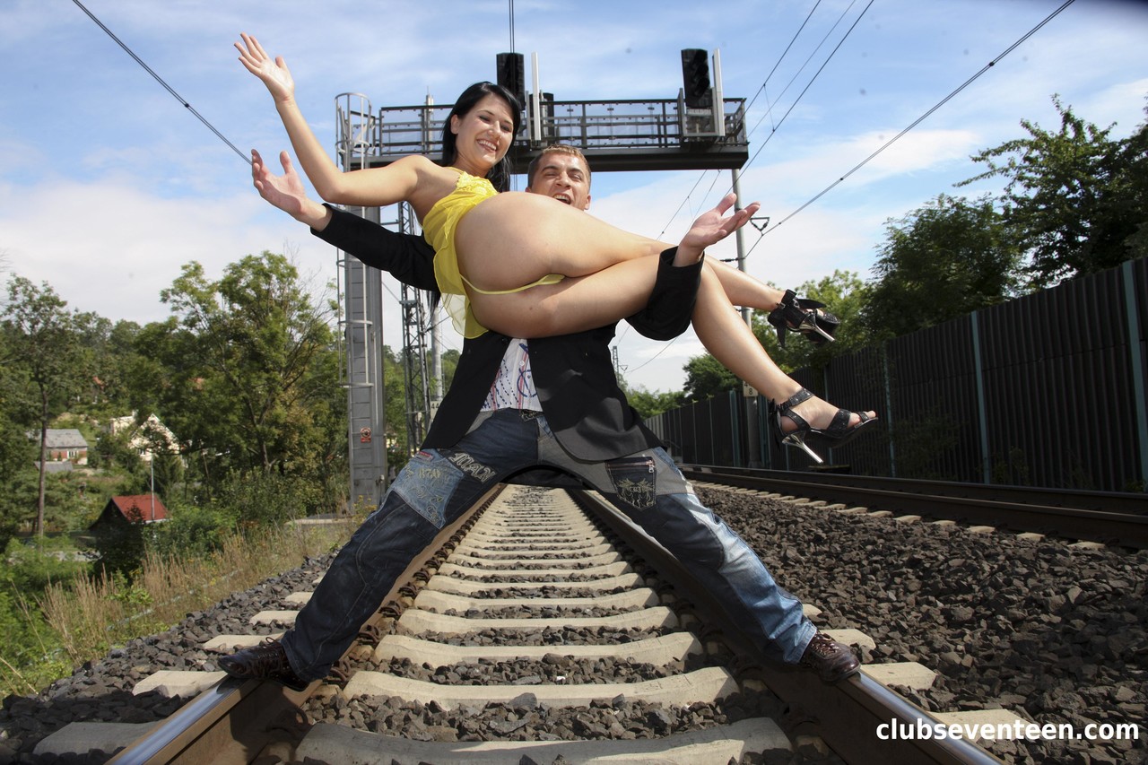 Sweet horny teen Lucy Bell gets her twat stuffed on the railway