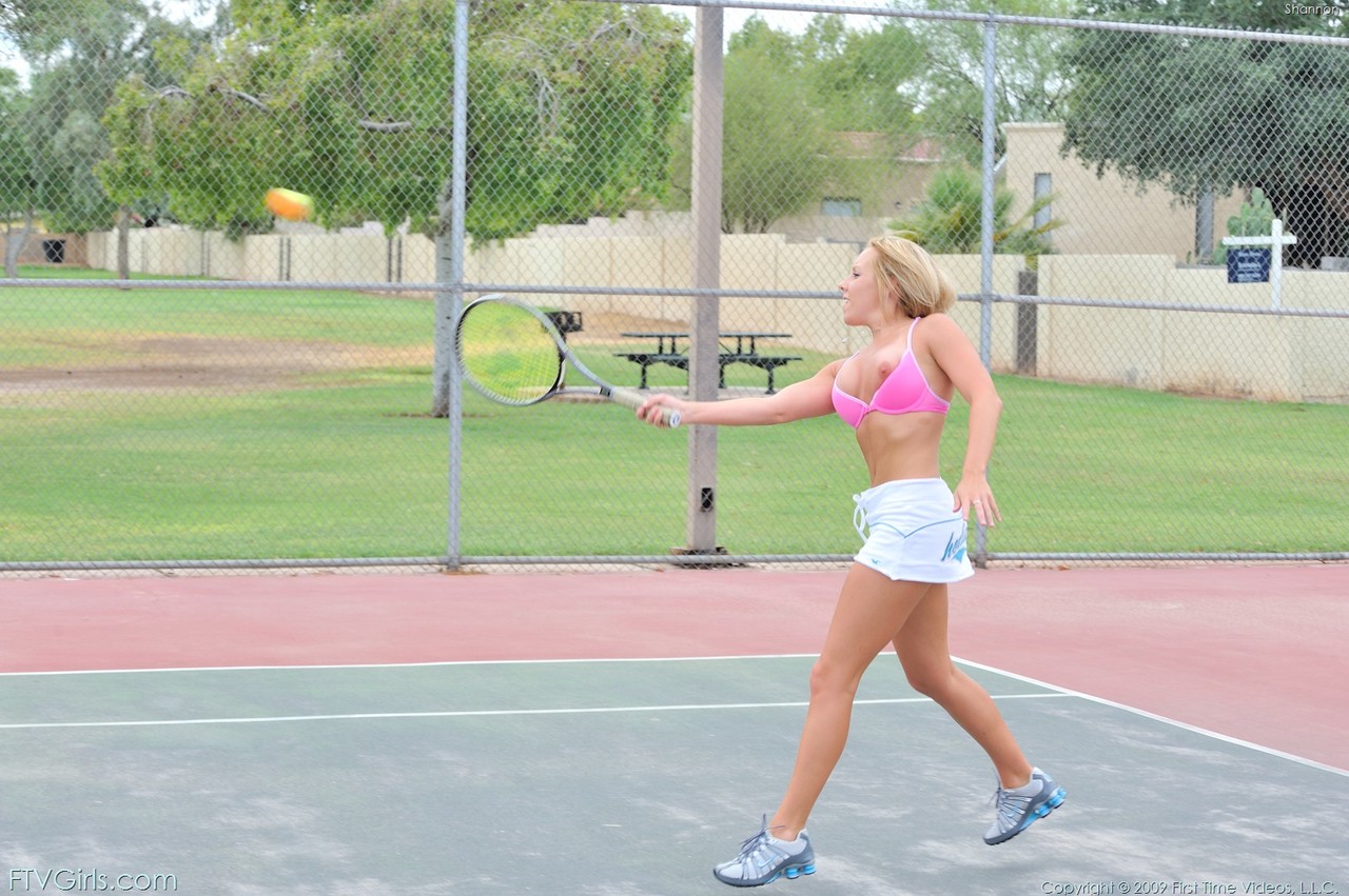 Lusty tennis player Shannon strips after practice and plays  