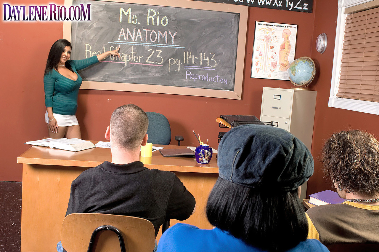 Hot Latina teacher Daylene Rio gives a student sex lessons in class