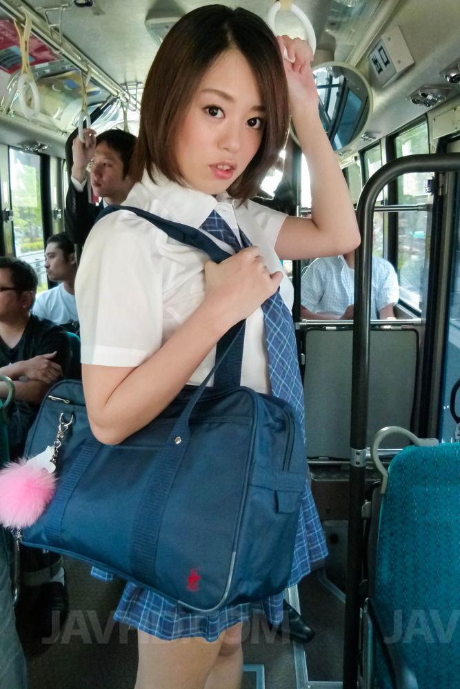 Japanese student Yuna Satsuki is groped on a bus before sucking cock