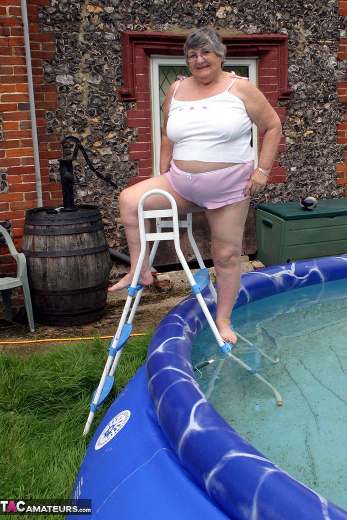 Grandma Takes A Dip In The Kids Pool In The Garden. Didnt Dare Strip Off Completely, Alt