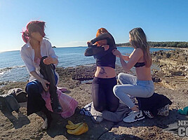 Tribal Girls Cheri Josie Poppi Making Fire On The Beach Dancing And Eating Bananas