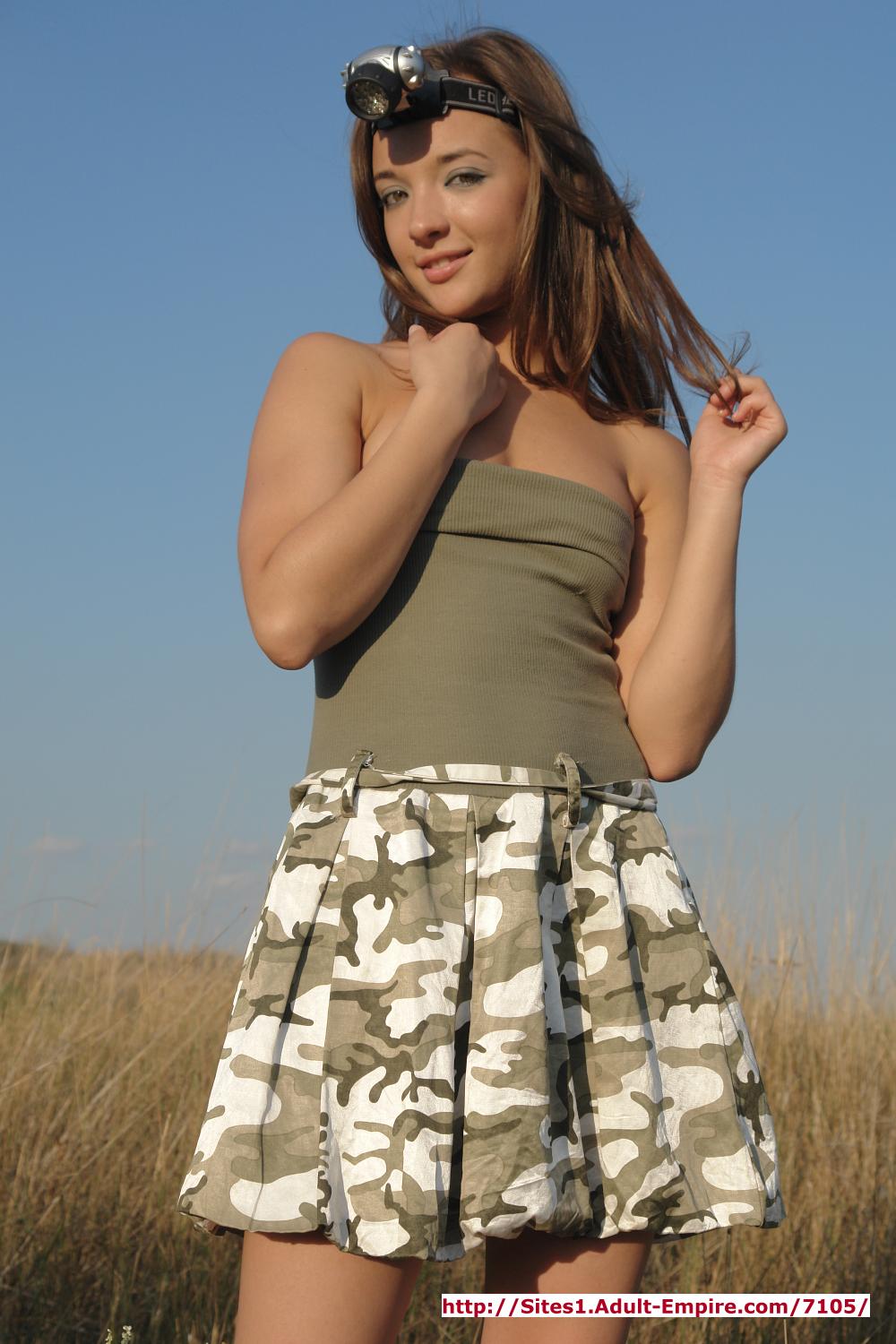 Teen Chick Getting Out From Her Military-styled Short Skirt And Spreading Wide