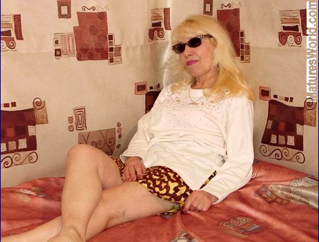 Kinky Blonde Grannie Posing In Undies And Sunglasses