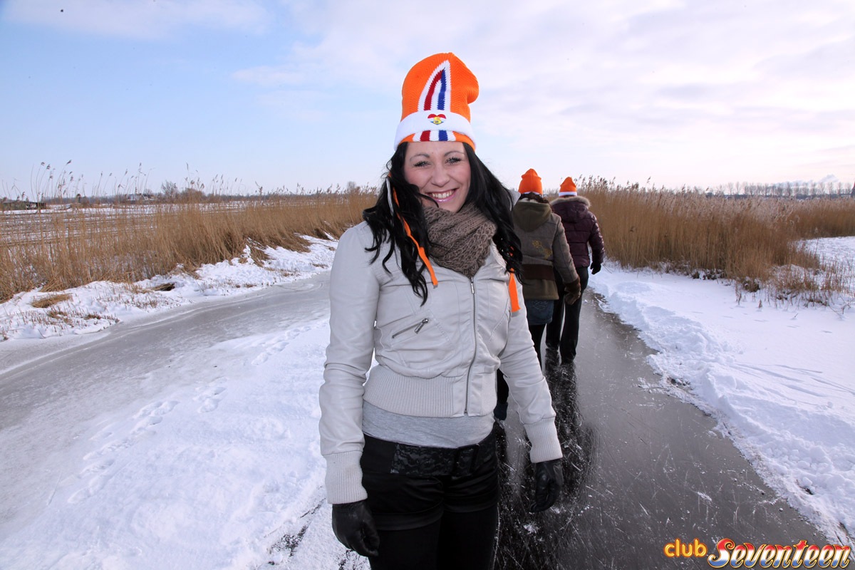 Four Cute Dutch Hotties Enjoy Their Outdoor Ice Skating