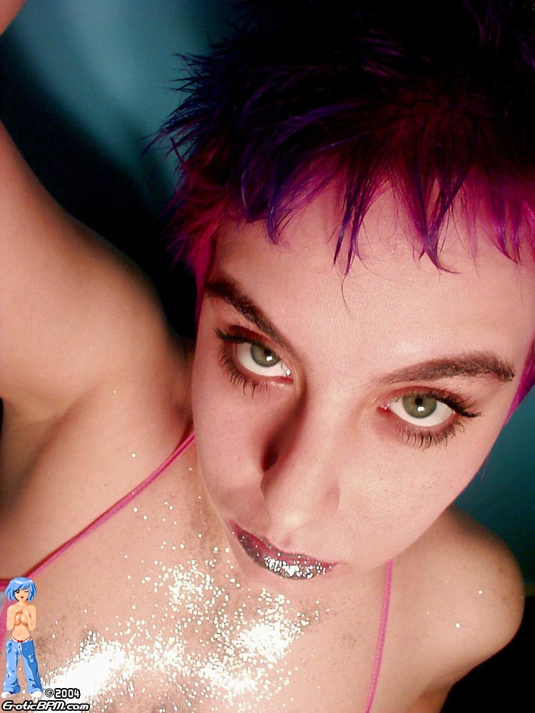 Stacked Purple Haired Rave Chick In Glitter Nude